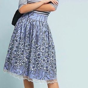 Anthropologie Eliza J Blue Tulle Skirt Embroidered